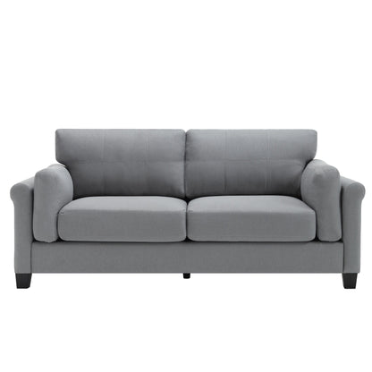 Gray Modern 79 Button Tufted Linen Upholstered 3-seater Sofa with 2 USB Ports and Solid Square Plastic Foot