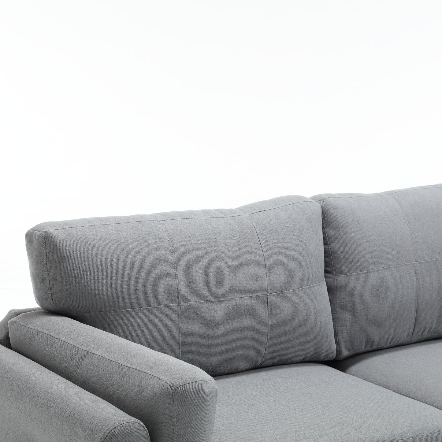 Gray Modern 79 Button Tufted Linen Upholstered 3-seater Sofa with 2 USB Ports and Solid Square Plastic Foot