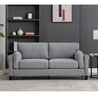 Gray Modern 79 Button Tufted Linen Upholstered 3-seater Sofa with 2 USB Ports and Solid Square Plastic Foot