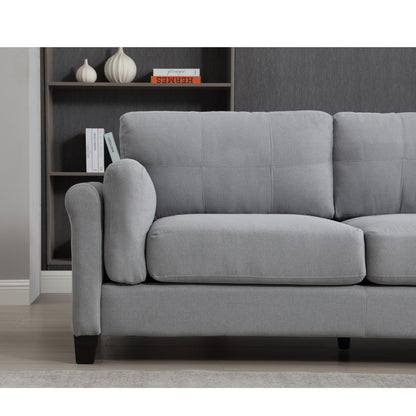 Gray Modern 79 Button Tufted Linen Upholstered 3-seater Sofa with 2 USB Ports and Solid Square Plastic Foot