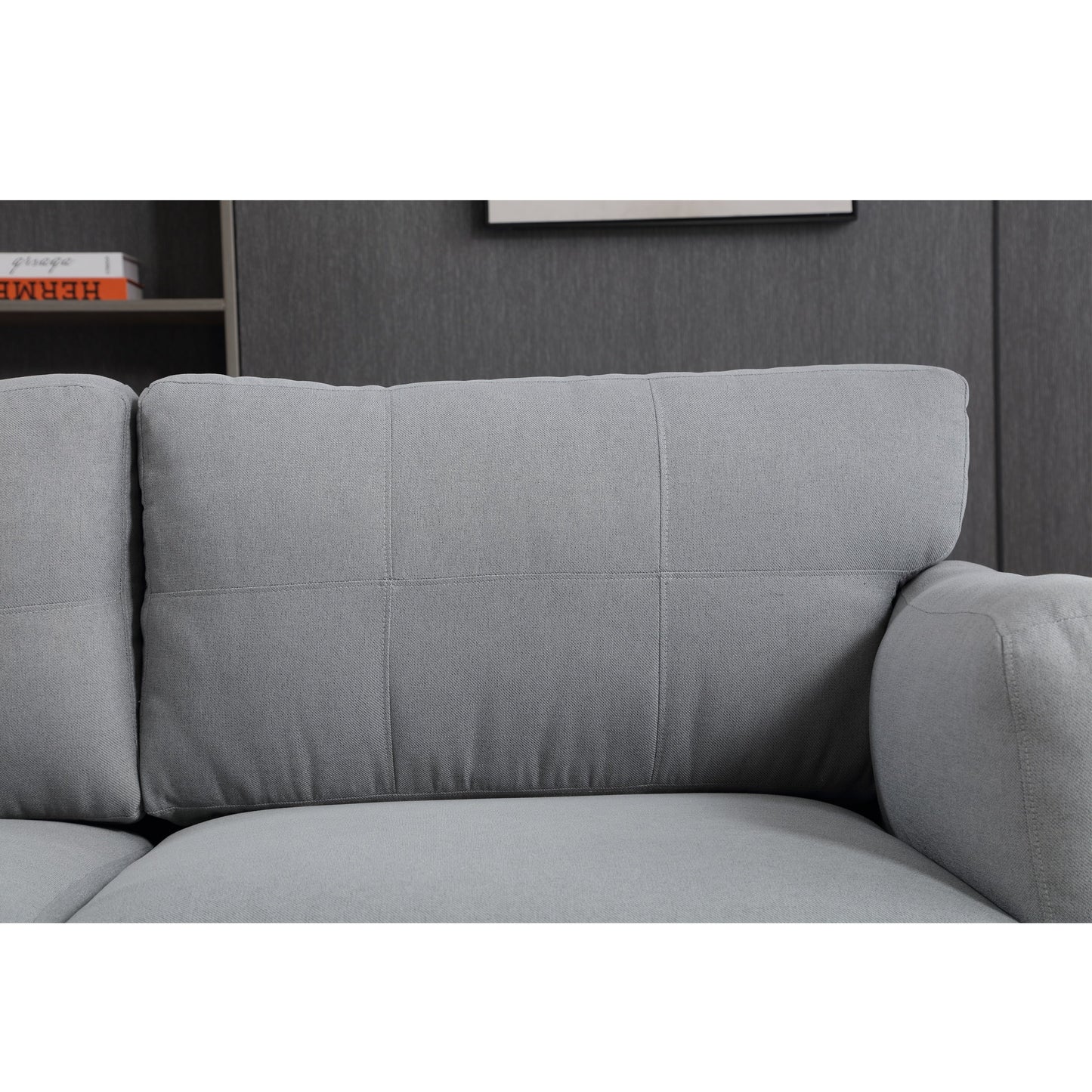 Gray Modern 79 Button Tufted Linen Upholstered 3-seater Sofa with 2 USB Ports and Solid Square Plastic Foot