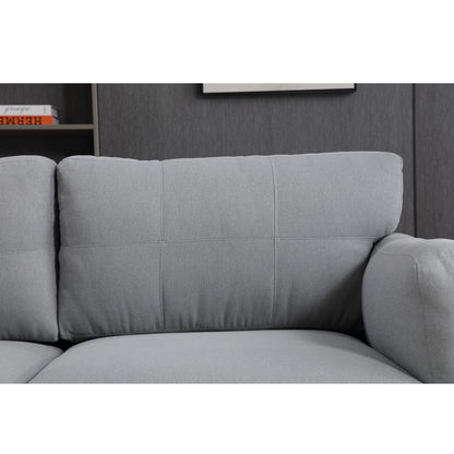 Gray Modern 79 Button Tufted Linen Upholstered 3-seater Sofa with 2 USB Ports and Solid Square Plastic Foot