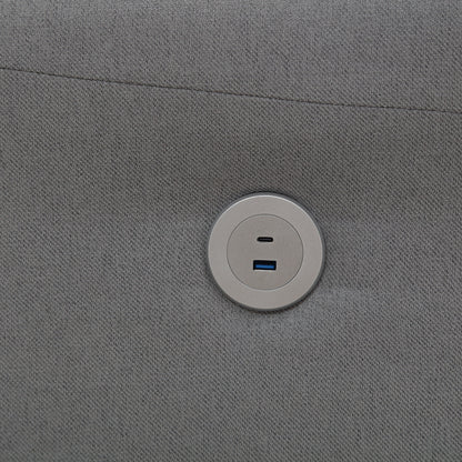 Gray Modern 79 Button Tufted Linen Upholstered 3-seater Sofa with 2 USB Ports and Solid Square Plastic Foot