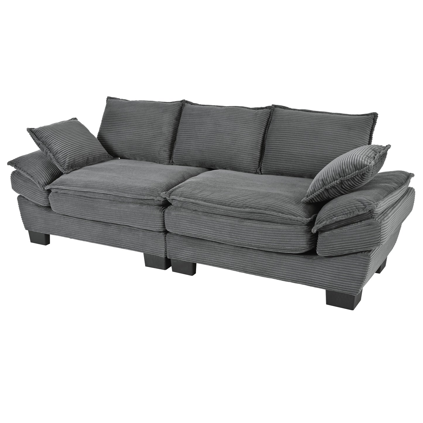 Gray Modern 85.4 Corduroy Upholstered Loveseat Sofa with 2 Decorative Throw Pillows for Living Room