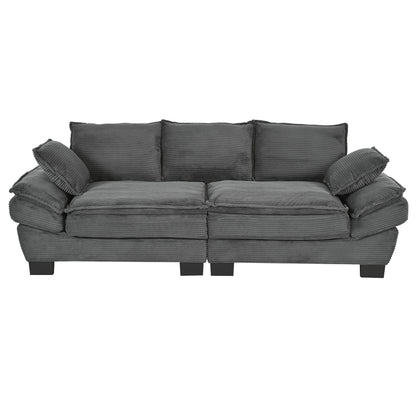 Gray Modern 85.4 Corduroy Upholstered Loveseat Sofa with 2 Decorative Throw Pillows for Living Room
