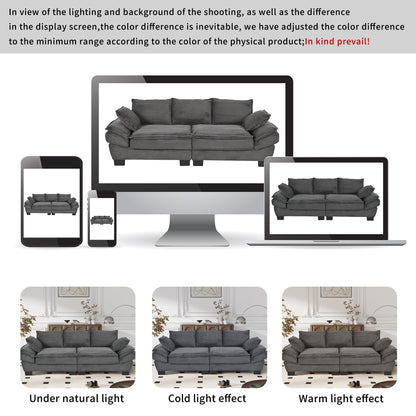 Gray Modern 85.4 Corduroy Upholstered Loveseat Sofa with 2 Decorative Throw Pillows for Living Room