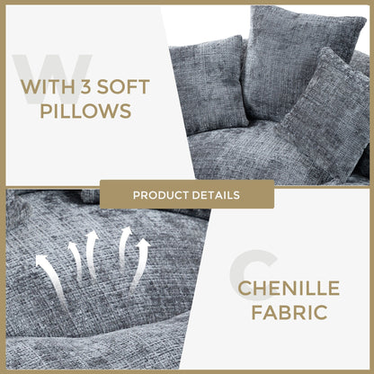 Gray Oversized 42.52 Chenille Lazy Bean Bag Single Sofa with Three Pillows for Bedroom