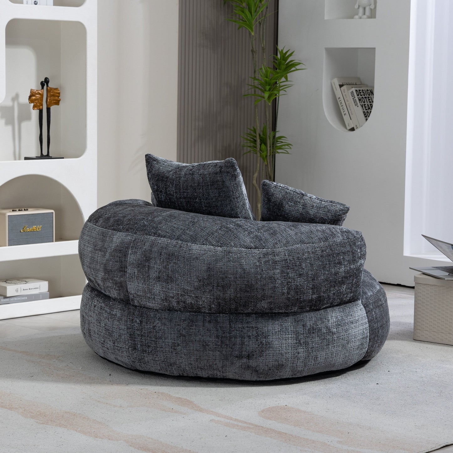 Gray Oversized Chenille Bean Bag Sofa with Pillows