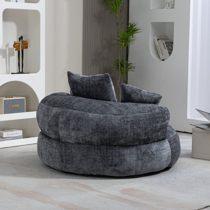Gray Oversized Chenille Bean Bag Sofa with Pillows
