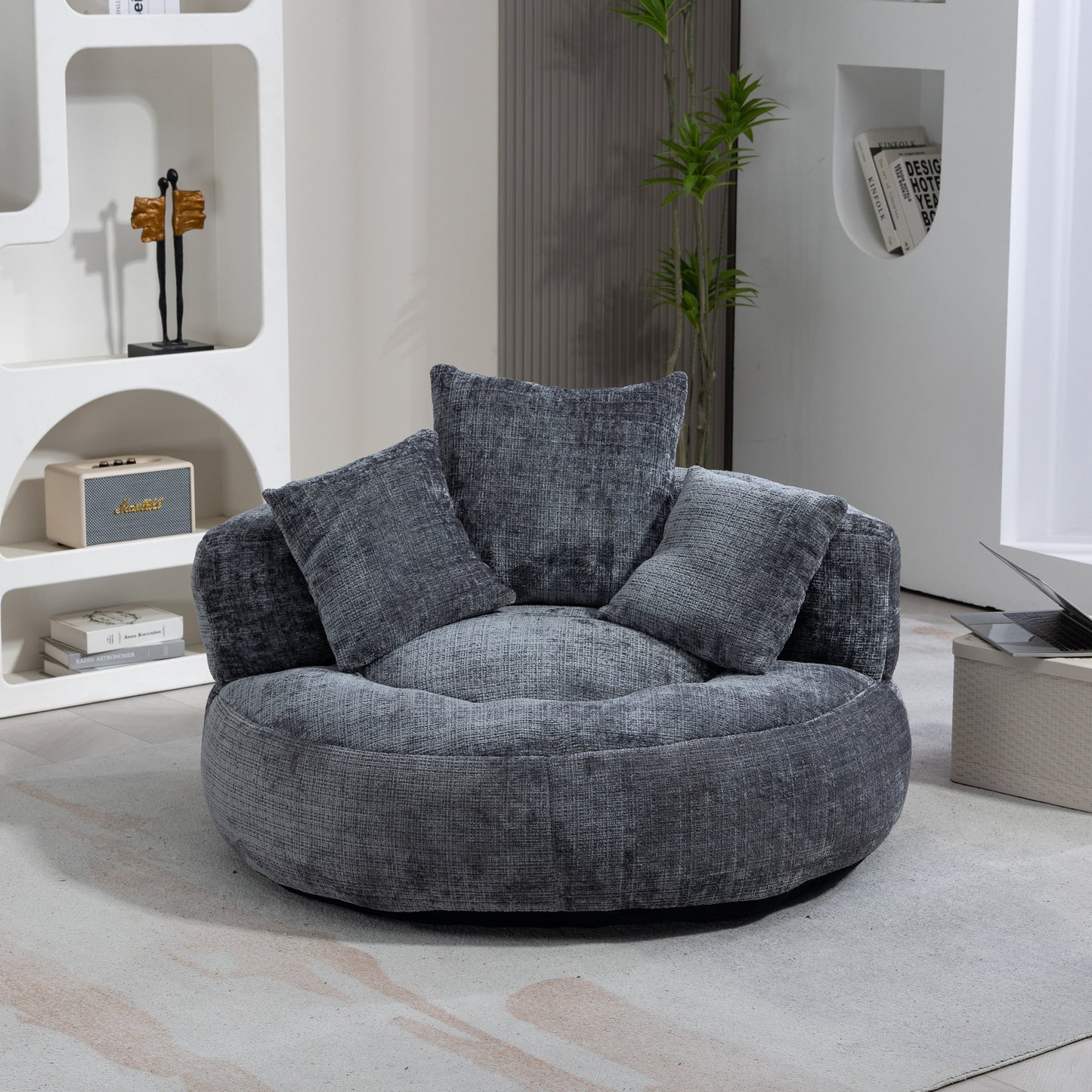 Gray Oversized Chenille Bean Bag Sofa with Pillows