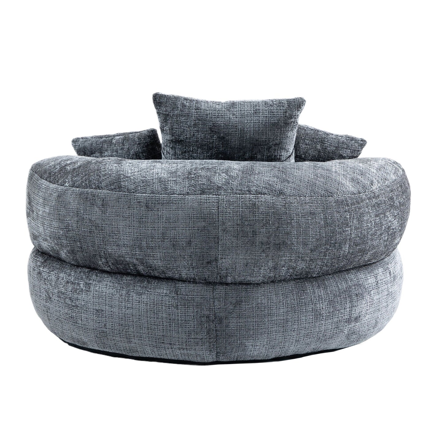 Gray Oversized Chenille Bean Bag Sofa with Pillows