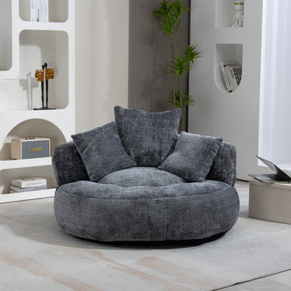 Gray Oversized Chenille Bean Bag Sofa with Pillows