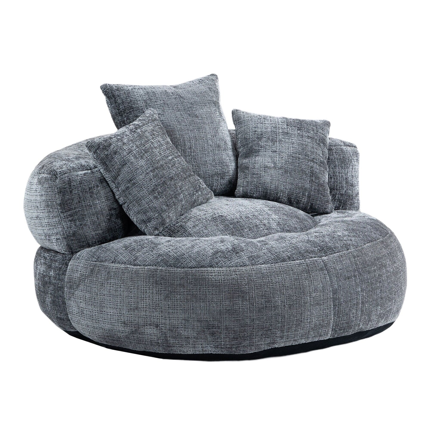 Gray Oversized Chenille Bean Bag Sofa with Pillows