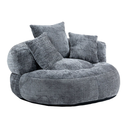 Gray Oversized Chenille Bean Bag Sofa with Pillows