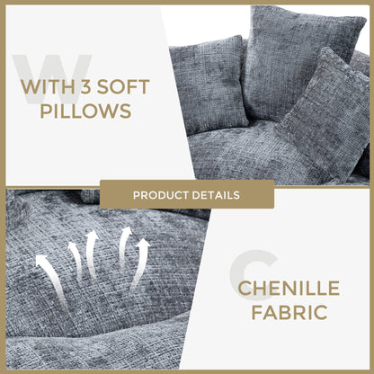 Gray Oversized Chenille Bean Bag Sofa with Pillows