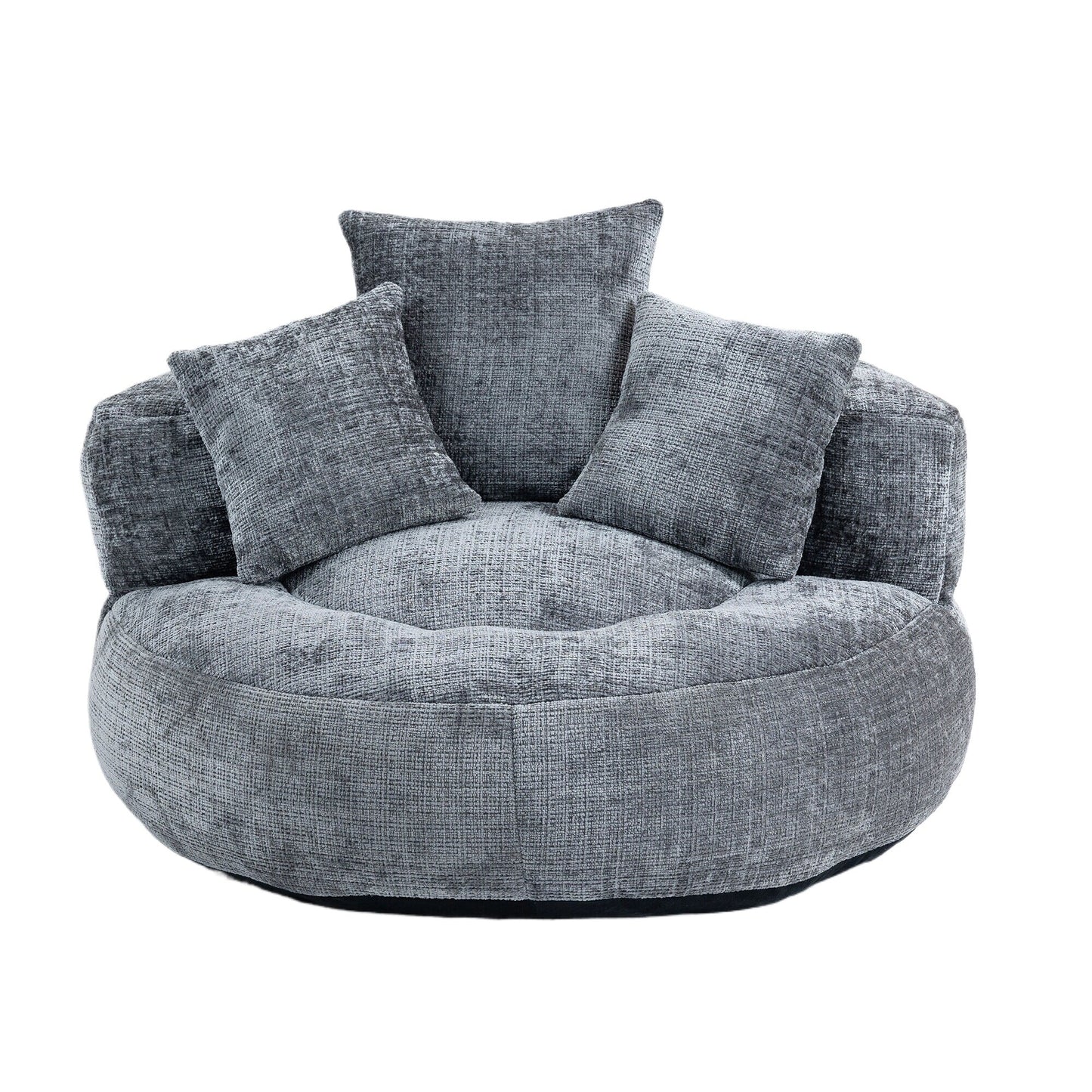 Gray Oversized Chenille Bean Bag Sofa with Pillows