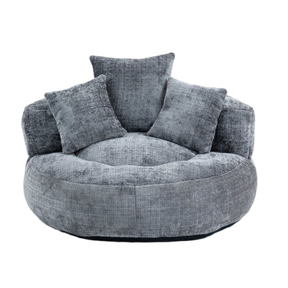 Gray Oversized Chenille Bean Bag Sofa with Pillows