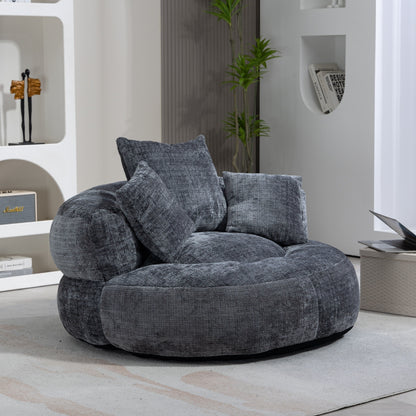 Gray Oversized Chenille Bean Bag Sofa with Pillows