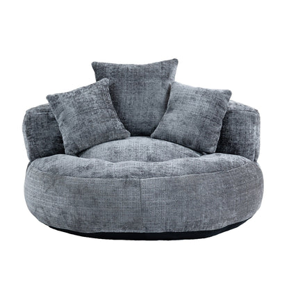 Gray Oversized Chenille Bean Bag Sofa with Pillows