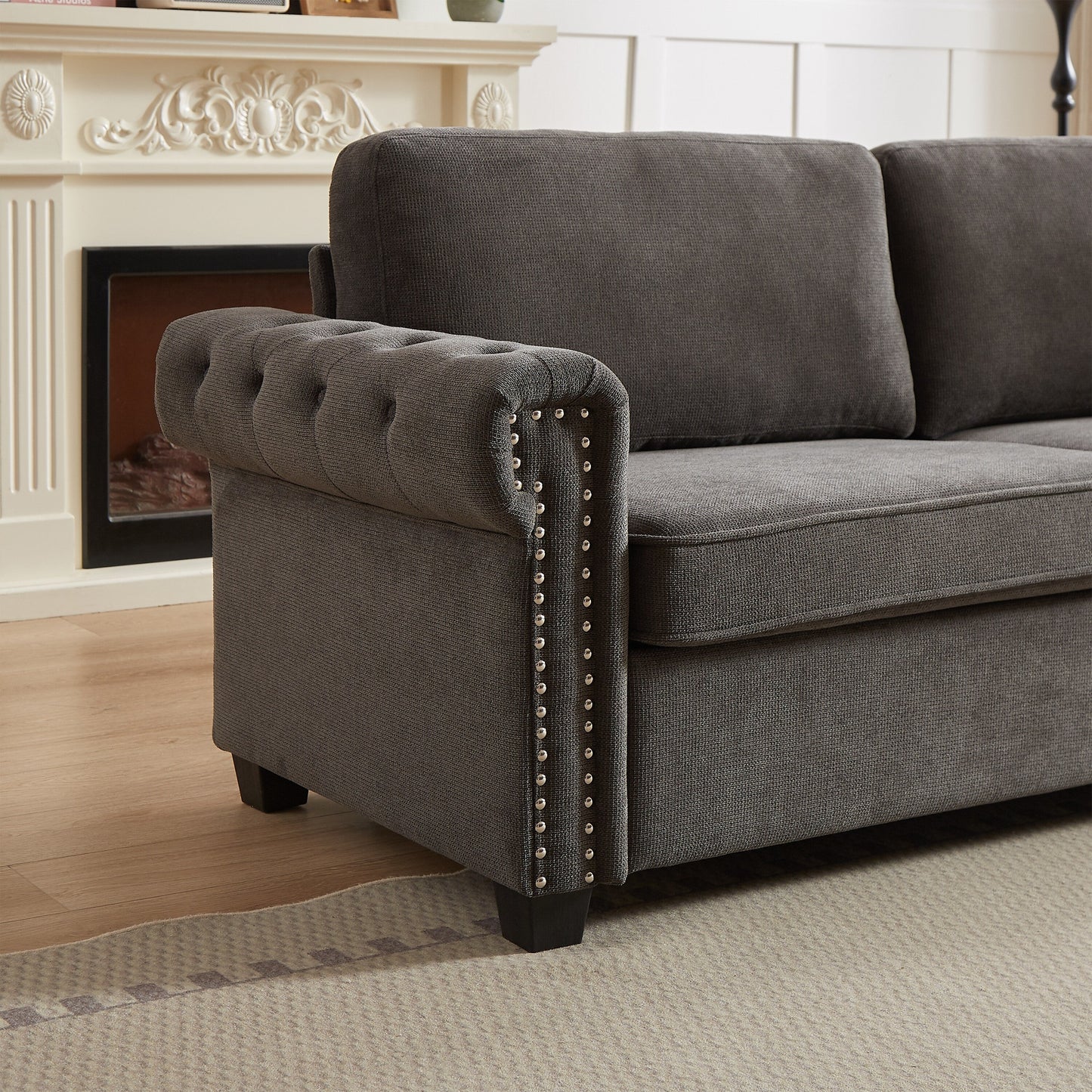Gray Polyester 3-seater Convertible Pullout Sofa Bed