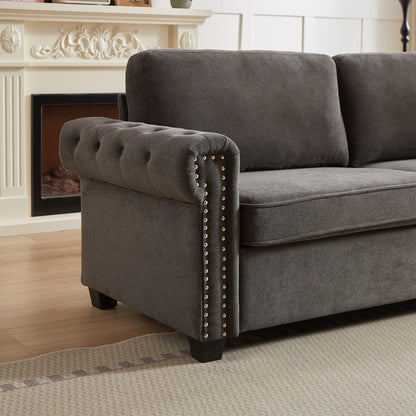 Gray Polyester 3-seater Convertible Pullout Sofa Bed