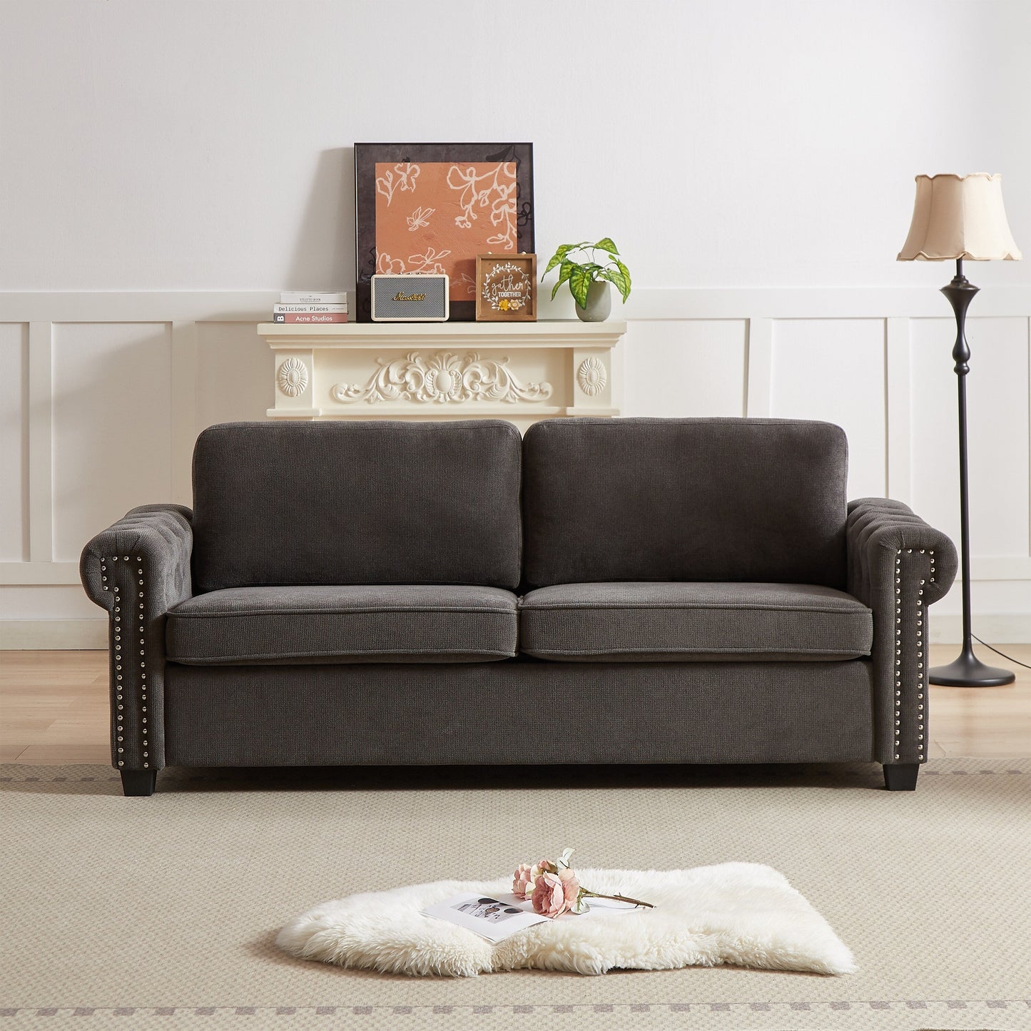 Gray Polyester 3-seater Convertible Pullout Sofa Bed