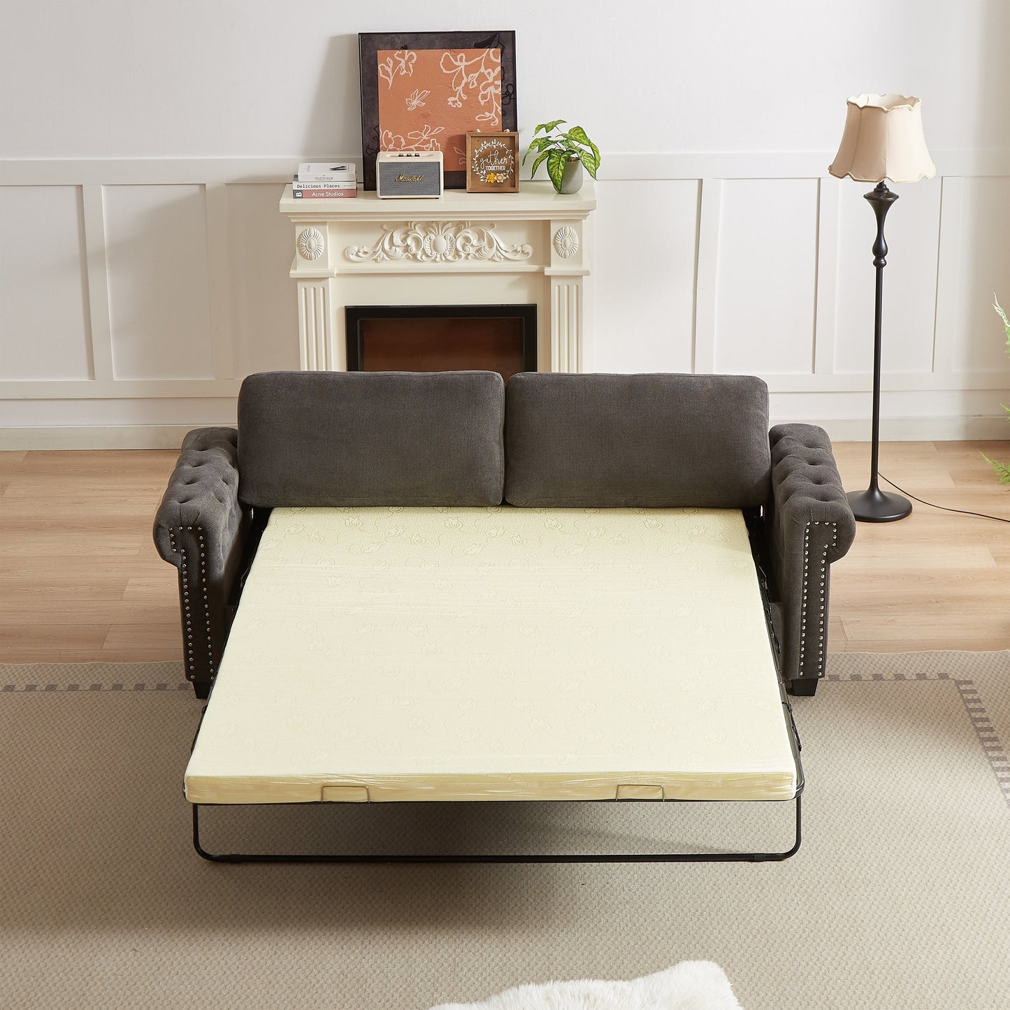 Gray Polyester 3-seater Convertible Pullout Sofa Bed