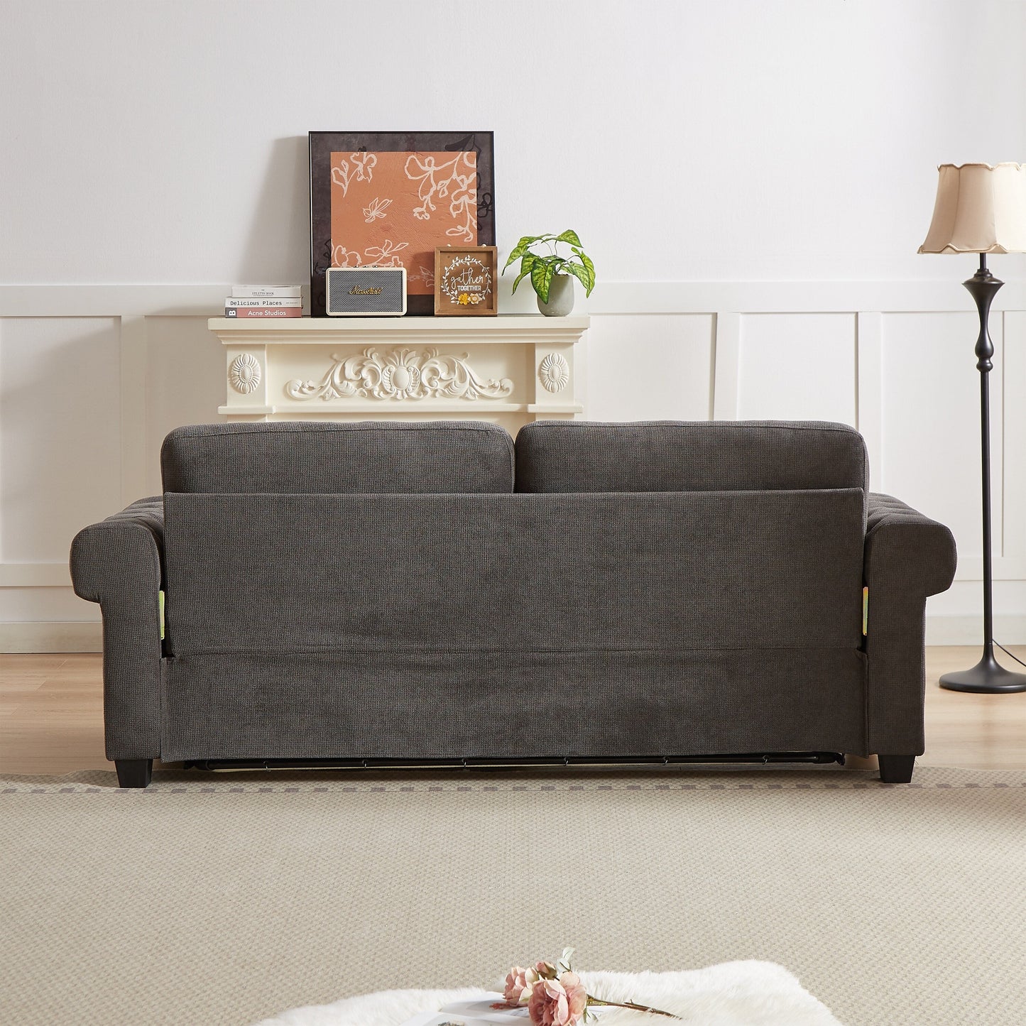 Gray Polyester 3-seater Convertible Pullout Sofa Bed