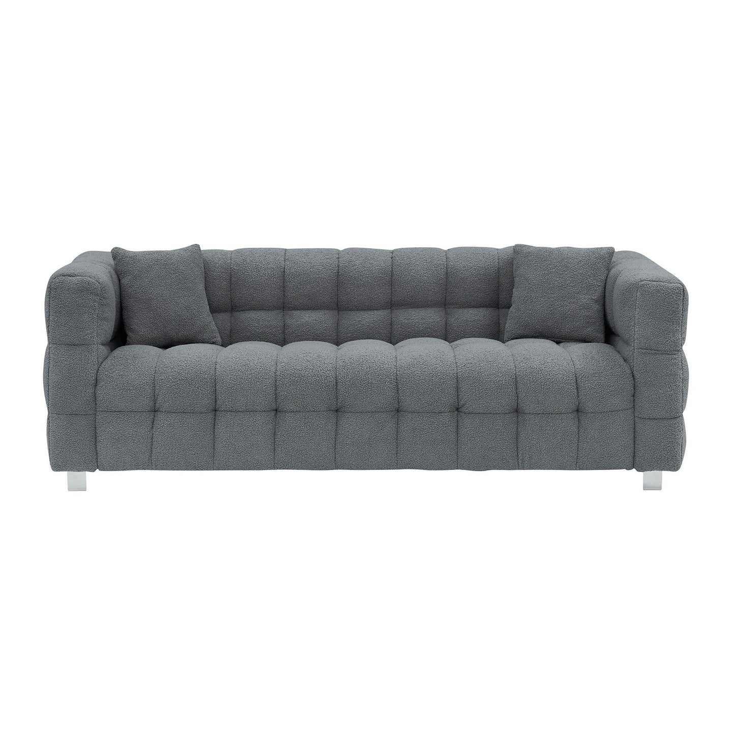 Gray Teddy 3-seater Sofa with Two Throw Pillows
