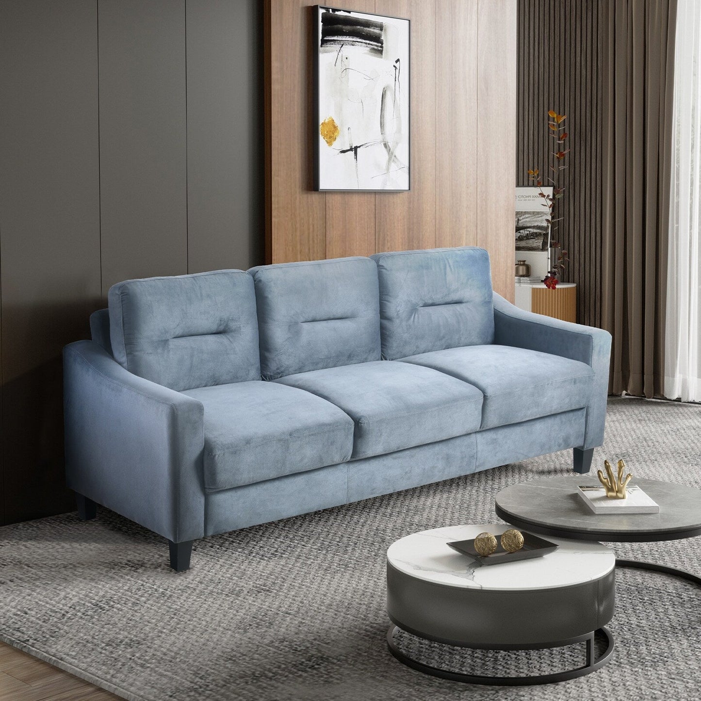 Gray Velvet 3-seater Sofa with Hardwood Frame