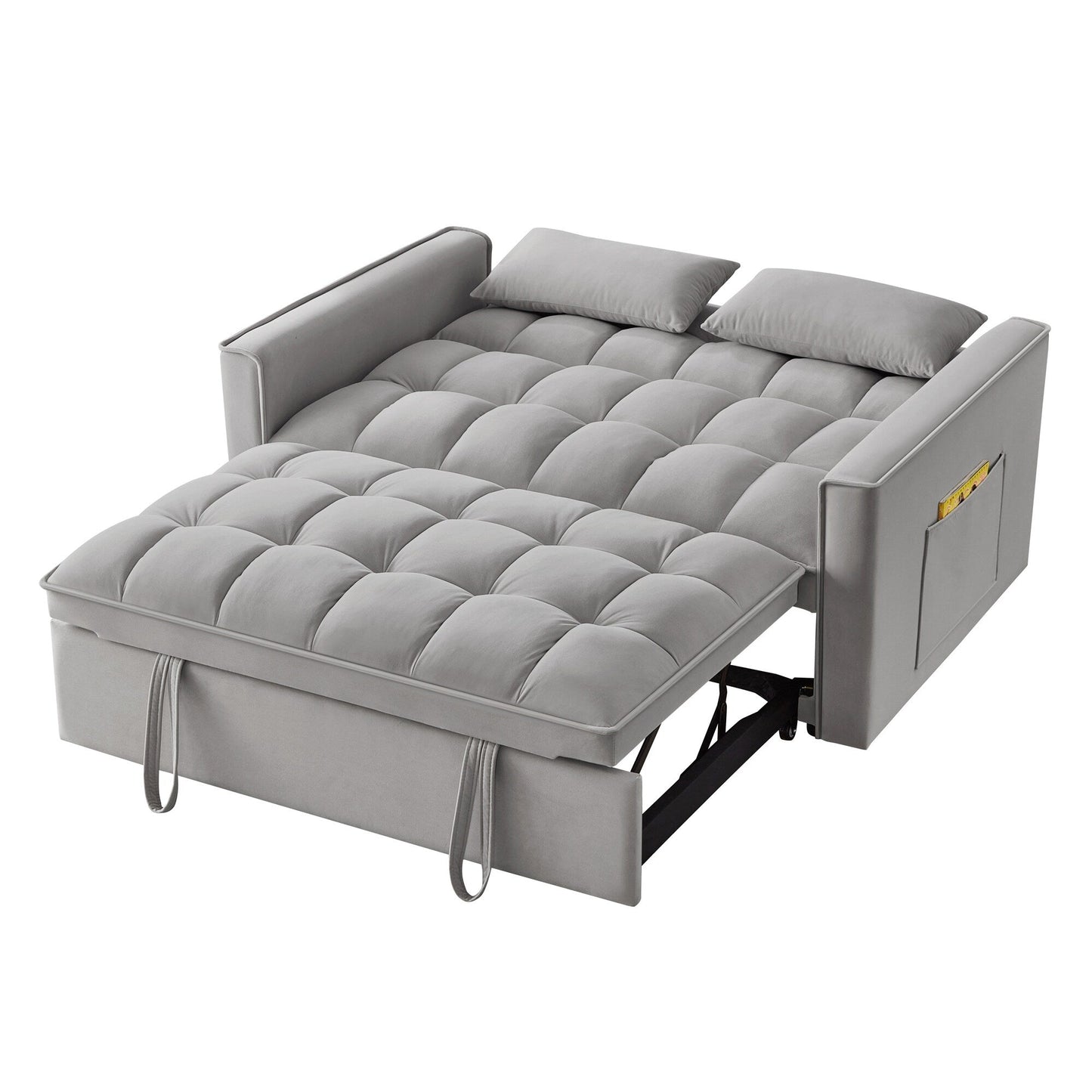 Gray Velvet 4-in-1 Pull-Out Loveseat Sofa Bed