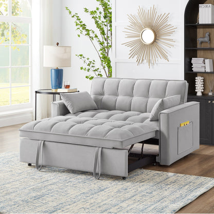 Gray Velvet 4-in-1 Pull-Out Loveseat Sofa Bed