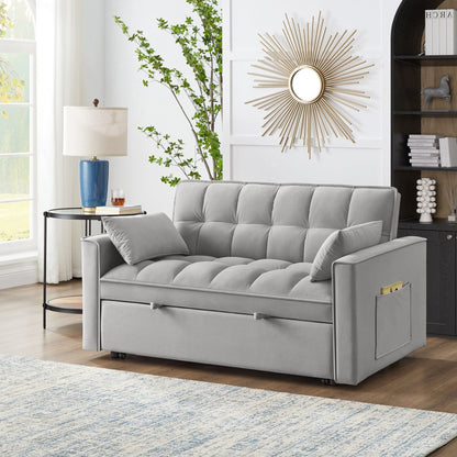 Gray Velvet 4-in-1 Pull-Out Loveseat Sofa Bed
