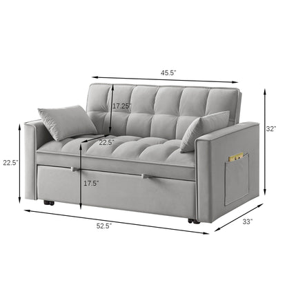 Gray Velvet 4-in-1 Pull-Out Loveseat Sofa Bed