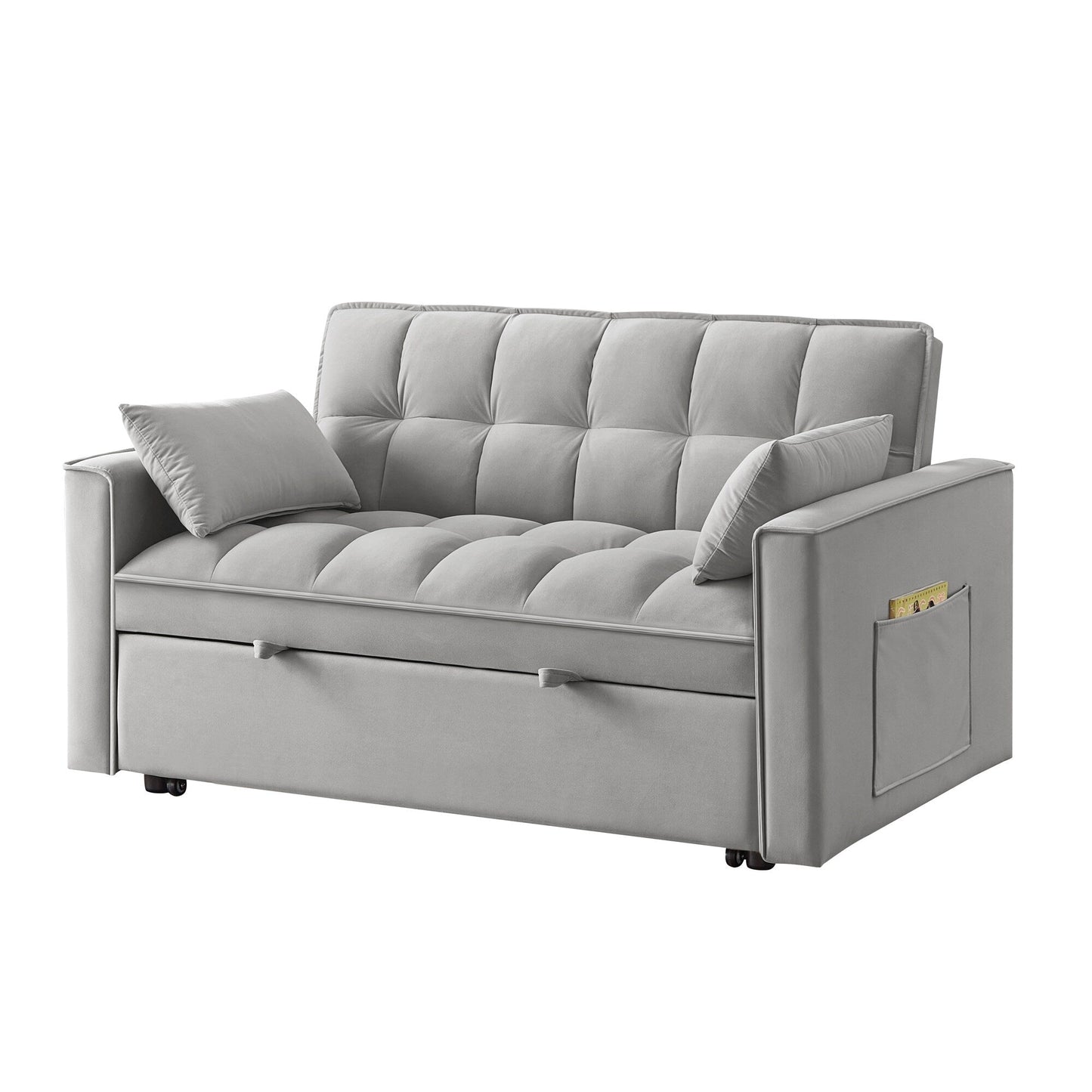 Gray Velvet 4-in-1 Pull-Out Loveseat Sofa Bed