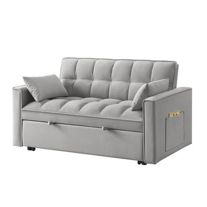 Gray Velvet 4-in-1 Pull-Out Loveseat Sofa Bed