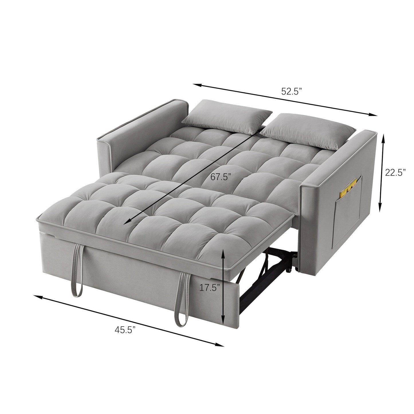 Gray Velvet 4-in-1 Pull-Out Loveseat Sofa Bed