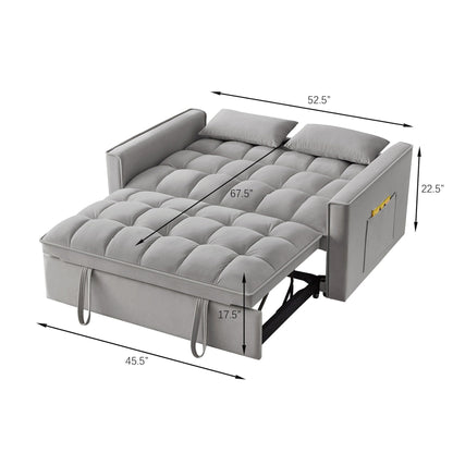 Gray Velvet 4-in-1 Pull-Out Loveseat Sofa Bed