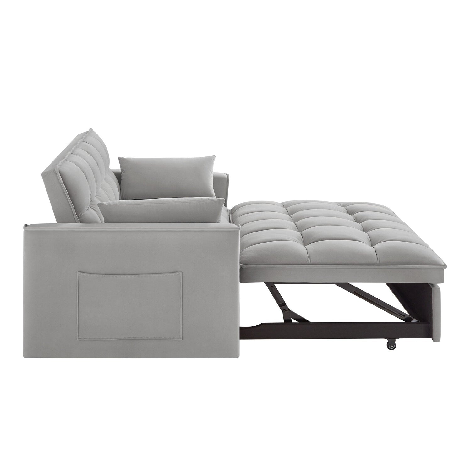 Gray Velvet 4-in-1 Pull-Out Loveseat Sofa Bed