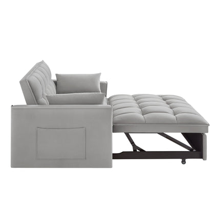 Gray Velvet 4-in-1 Pull-Out Loveseat Sofa Bed