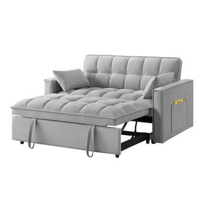 Gray Velvet 4-in-1 Pull-Out Loveseat Sofa Bed