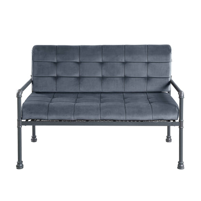 Gray Velvet Button Tufted Loveseat Sofa with Memory Foam Seat Cushion