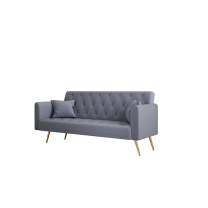 Gray Velvet Convertible 3-seater Sofa Bed with Throw Pillows