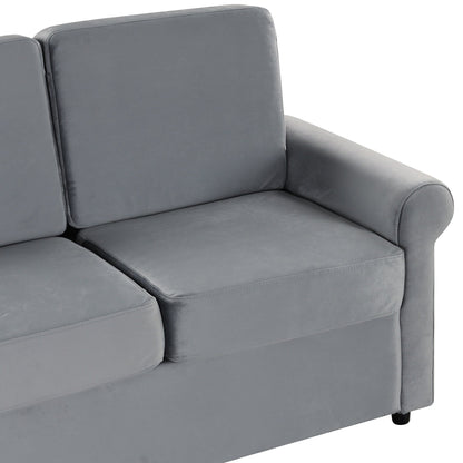 Gray Velvet Loveseat Pull Out Sofa Bed with Mattress Pad and USB Ports