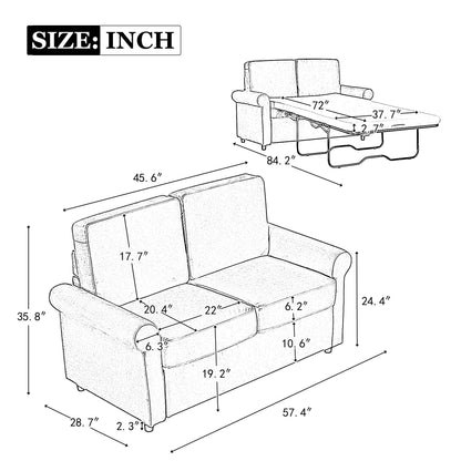 Gray Velvet Loveseat Pull Out Sofa Bed with Mattress Pad and USB Ports