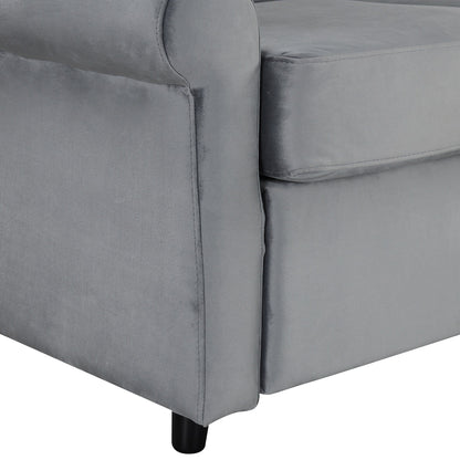 Gray Velvet Loveseat Pull Out Sofa Bed with Mattress Pad and USB Ports