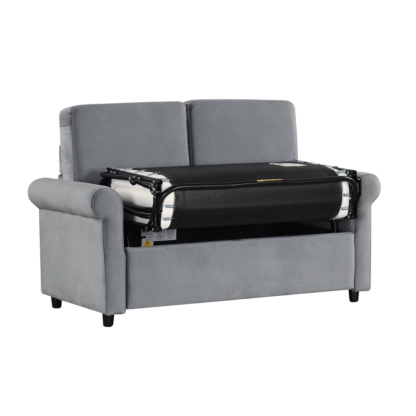 Gray Velvet Loveseat Pull Out Sofa Bed with Mattress Pad and USB Ports