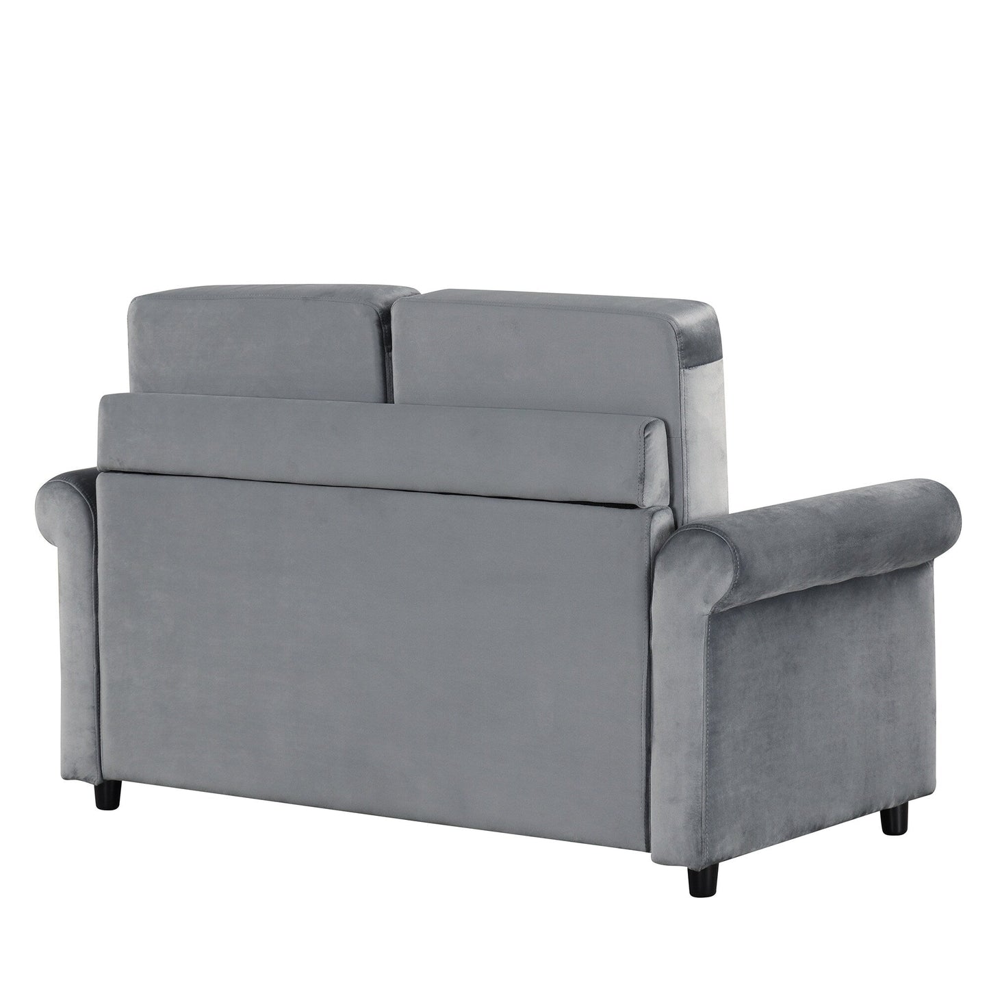 Gray Velvet Loveseat Pull Out Sofa Bed with Mattress Pad and USB Ports
