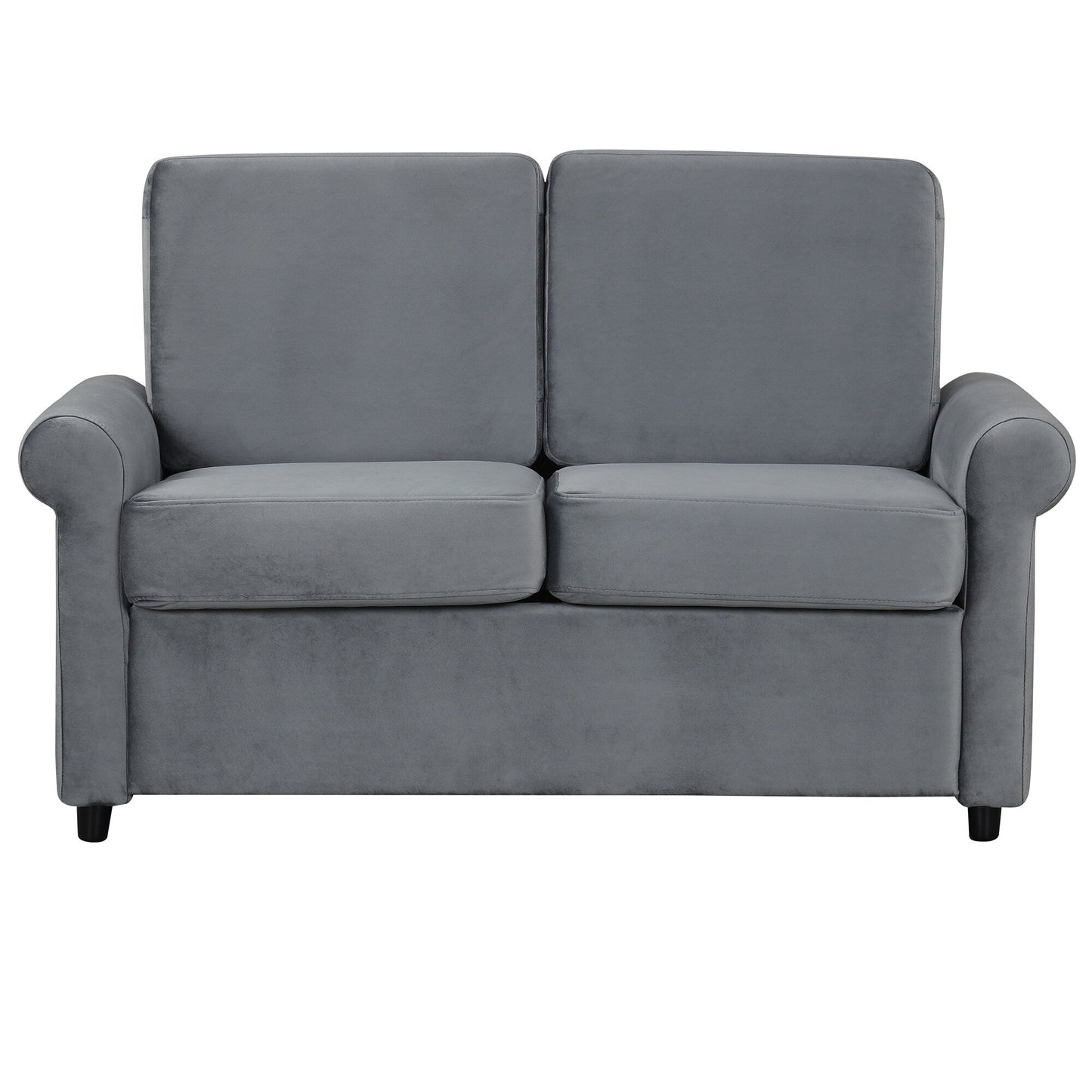 Gray Velvet Loveseat Pull Out Sofa Bed with Mattress Pad and USB Ports