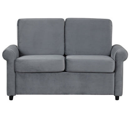 Gray Velvet Loveseat Pull Out Sofa Bed with Mattress Pad and USB Ports